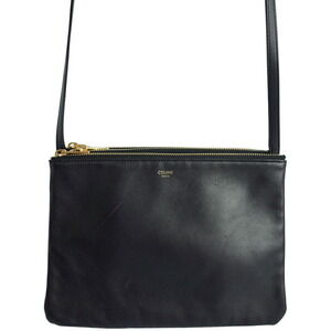 Celine Trio Leather Shoulder Crossbody Bag Black